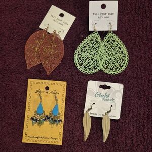 4 Pairs Of Earrings Lot Beaded, Metal And 2 Sticky Plastic